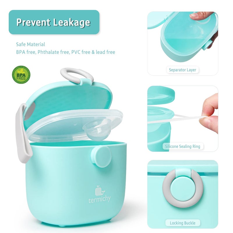 Termichy Baby Formula Dispenser, Portable Milk Powder Dispenser Container with Carry Handle and Scoop for Travel Outdoor Activities with Baby Infant, 8.8OZ, 0.55LB, 250g (Blue-2pack) - Image 4